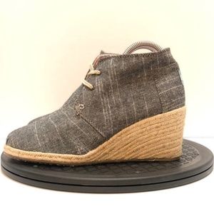 TOMS Black Chambray Desert Wedge Booties